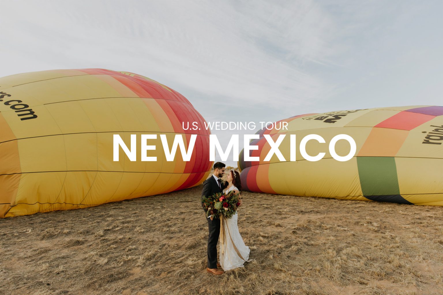 Wedding couple around balloons